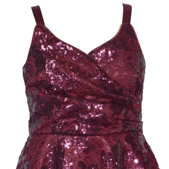 bonnie jean burgundy dress Plus Size Deep V-Neck Chiffon Wedding Guest Dress main image 0